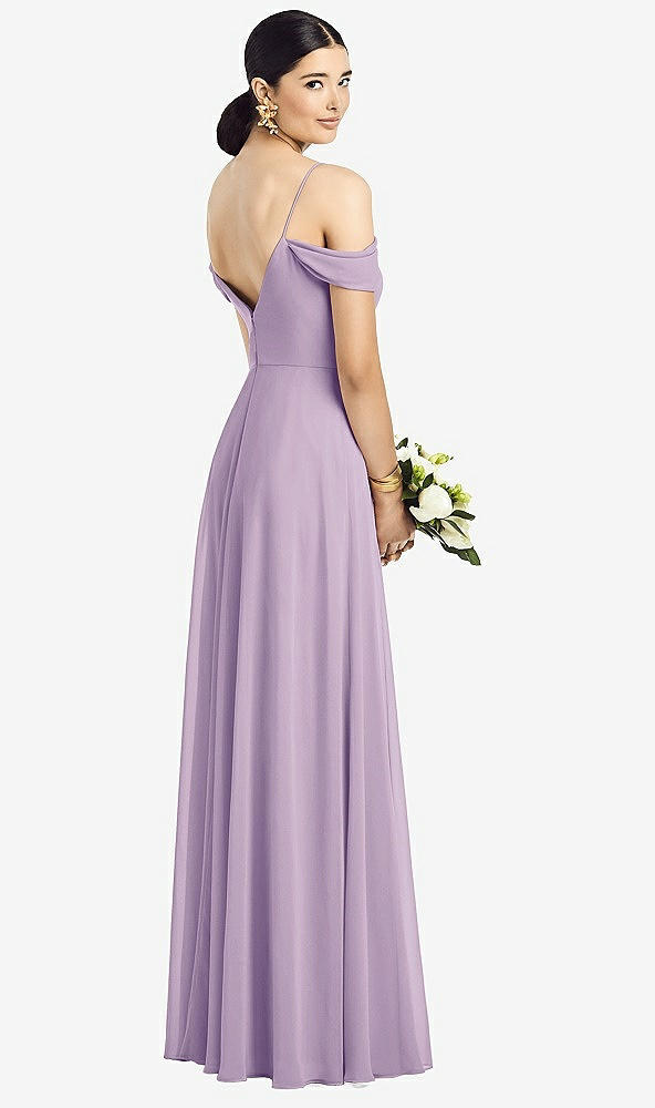 Back View - Pale Purple Cold-Shoulder V-Back Chiffon Maxi Dress