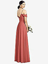 Rear View Thumbnail - Coral Pink Cold-Shoulder V-Back Chiffon Maxi Dress