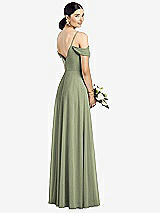 Rear View Thumbnail - Sage Cold-Shoulder V-Back Chiffon Maxi Dress