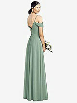Rear View Thumbnail - Seagrass Cold-Shoulder V-Back Chiffon Maxi Dress