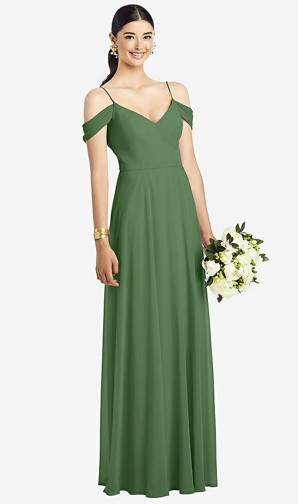 Front View - Vineyard Green Cold-Shoulder V-Back Chiffon Maxi Dress