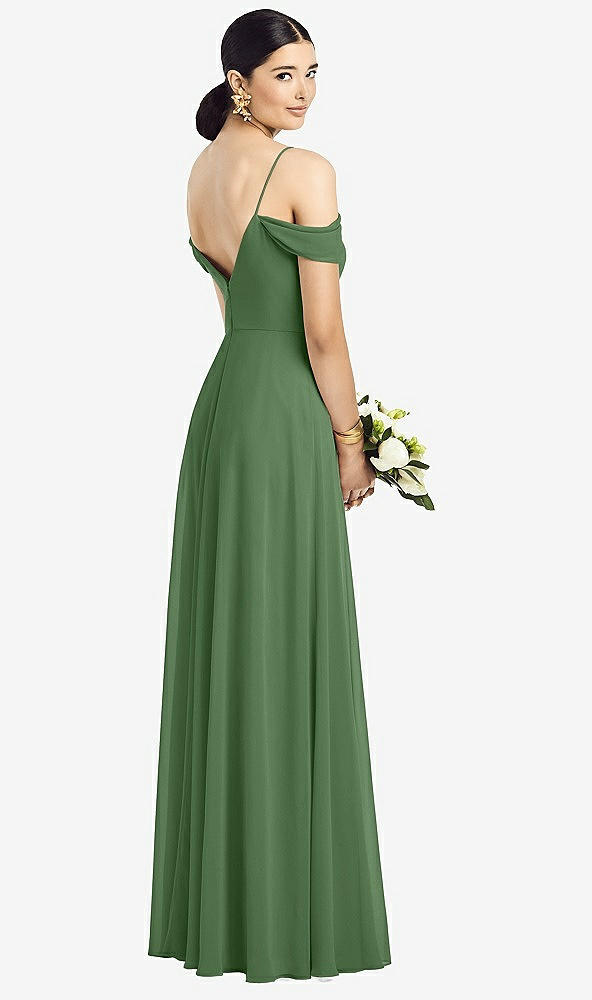 Back View - Vineyard Green Cold-Shoulder V-Back Chiffon Maxi Dress