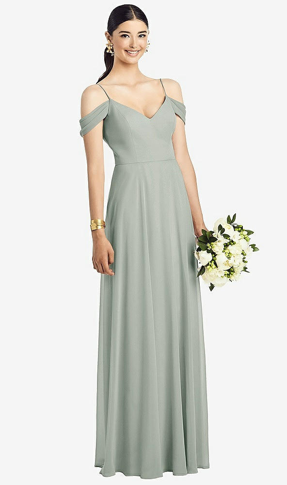 Front View - Willow Green Cold-Shoulder V-Back Chiffon Maxi Dress
