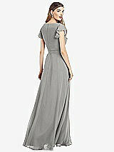 Rear View Thumbnail - Chelsea Gray Flutter Sleeve Faux Wrap Chiffon Dress