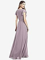 Rear View Thumbnail - Lilac Dusk Flutter Sleeve Faux Wrap Chiffon Dress