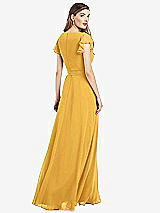 Rear View Thumbnail - NYC Yellow Flutter Sleeve Faux Wrap Chiffon Dress