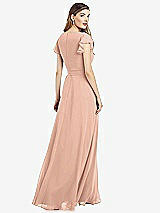 Rear View Thumbnail - Pale Peach Flutter Sleeve Faux Wrap Chiffon Dress
