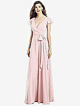 Front View Thumbnail - Ballet Pink Flutter Sleeve Faux Wrap Chiffon Dress