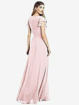 Rear View Thumbnail - Ballet Pink Flutter Sleeve Faux Wrap Chiffon Dress