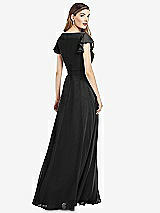 Rear View Thumbnail - Black Flutter Sleeve Faux Wrap Chiffon Dress