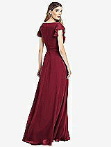 Rear View Thumbnail - Burgundy Flutter Sleeve Faux Wrap Chiffon Dress