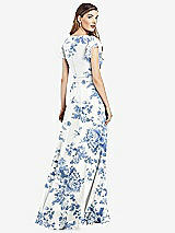 Rear View Thumbnail - Cottage Rose Dusk Blue Flutter Sleeve Faux Wrap Chiffon Dress