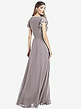 Rear View Thumbnail - Cashmere Gray Flutter Sleeve Faux Wrap Chiffon Dress