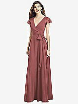 Front View Thumbnail - English Rose Flutter Sleeve Faux Wrap Chiffon Dress