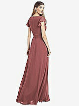 Rear View Thumbnail - English Rose Flutter Sleeve Faux Wrap Chiffon Dress