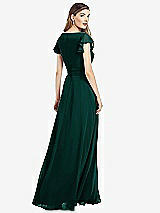 Rear View Thumbnail - Evergreen Flutter Sleeve Faux Wrap Chiffon Dress