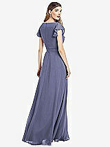 Rear View Thumbnail - French Blue Flutter Sleeve Faux Wrap Chiffon Dress