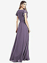 Rear View Thumbnail - Lavender Flutter Sleeve Faux Wrap Chiffon Dress