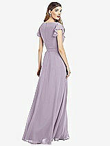 Rear View Thumbnail - Lilac Haze Flutter Sleeve Faux Wrap Chiffon Dress