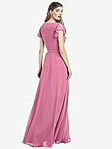 Rear View Thumbnail - Orchid Pink Flutter Sleeve Faux Wrap Chiffon Dress