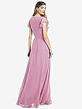Rear View Thumbnail - Powder Pink Flutter Sleeve Faux Wrap Chiffon Dress