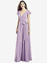 Front View Thumbnail - Pale Purple Flutter Sleeve Faux Wrap Chiffon Dress
