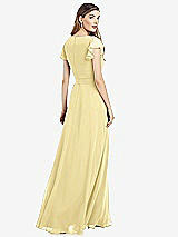 Rear View Thumbnail - Pale Yellow Flutter Sleeve Faux Wrap Chiffon Dress
