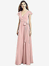 Front View Thumbnail - Rose - PANTONE Rose Quartz Flutter Sleeve Faux Wrap Chiffon Dress