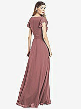 Rear View Thumbnail - Rosewood Flutter Sleeve Faux Wrap Chiffon Dress