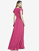 Rear View Thumbnail - Tea Rose Flutter Sleeve Faux Wrap Chiffon Dress