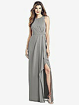 Alt View 1 Thumbnail - Chelsea Gray Sleeveless Chiffon Dress with Draped Front Slit