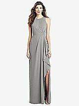 Front View Thumbnail - Chelsea Gray Sleeveless Chiffon Dress with Draped Front Slit