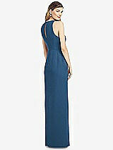 Rear View Thumbnail - Dusk Blue Sleeveless Chiffon Dress with Draped Front Slit