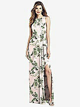 Alt View 1 Thumbnail - Palm Beach Print Sleeveless Chiffon Dress with Draped Front Slit