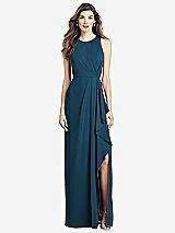 Front View Thumbnail - Atlantic Blue Sleeveless Chiffon Dress with Draped Front Slit