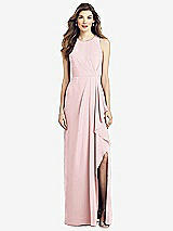 Front View Thumbnail - Ballet Pink Sleeveless Chiffon Dress with Draped Front Slit