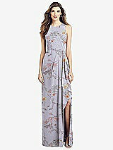 Front View Thumbnail - Butterfly Botanica Silver Dove Sleeveless Chiffon Dress with Draped Front Slit