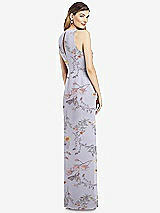 Rear View Thumbnail - Butterfly Botanica Silver Dove Sleeveless Chiffon Dress with Draped Front Slit