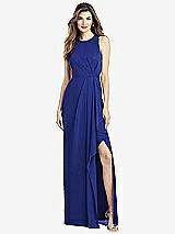 Alt View 1 Thumbnail - Cobalt Blue Sleeveless Chiffon Dress with Draped Front Slit