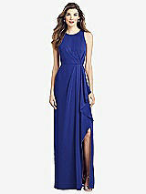 Front View Thumbnail - Cobalt Blue Sleeveless Chiffon Dress with Draped Front Slit