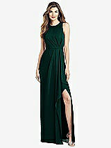 Alt View 1 Thumbnail - Evergreen Sleeveless Chiffon Dress with Draped Front Slit