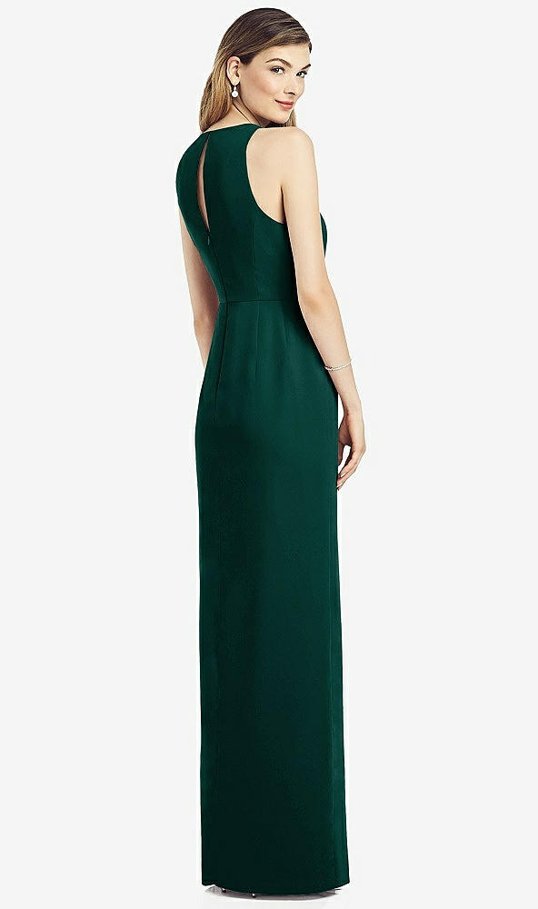 Back View - Evergreen Sleeveless Chiffon Dress with Draped Front Slit