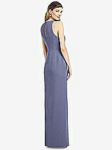Rear View Thumbnail - French Blue Sleeveless Chiffon Dress with Draped Front Slit