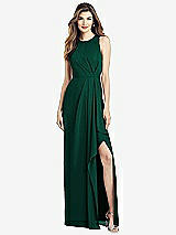 Alt View 1 Thumbnail - Hunter Green Sleeveless Chiffon Dress with Draped Front Slit
