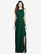 Front View Thumbnail - Hunter Green Sleeveless Chiffon Dress with Draped Front Slit