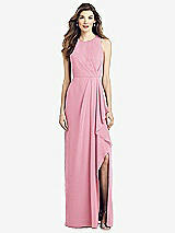 Front View Thumbnail - Peony Pink Sleeveless Chiffon Dress with Draped Front Slit