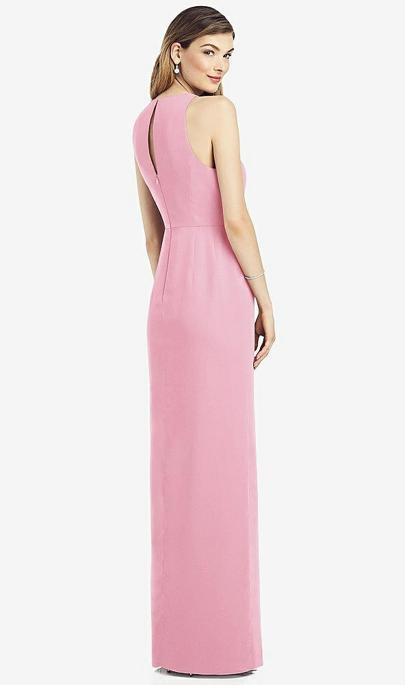 Back View - Peony Pink Sleeveless Chiffon Dress with Draped Front Slit