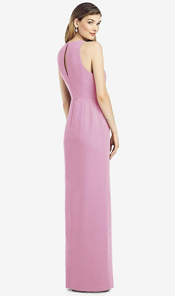 Back View - Powder Pink Sleeveless Chiffon Dress with Draped Front Slit