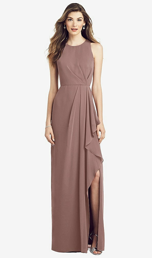 Front View - Sienna Sleeveless Chiffon Dress with Draped Front Slit