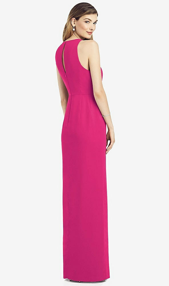 Back View - Think Pink Sleeveless Chiffon Dress with Draped Front Slit